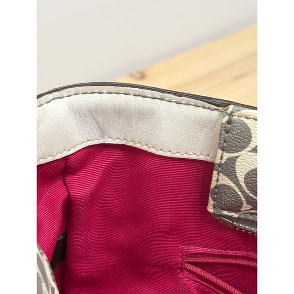 COACH HERITAGE STRIPE Bias Gray Pink White Signature PVC Chelsea Tote F15137 - Picture 7 of 13